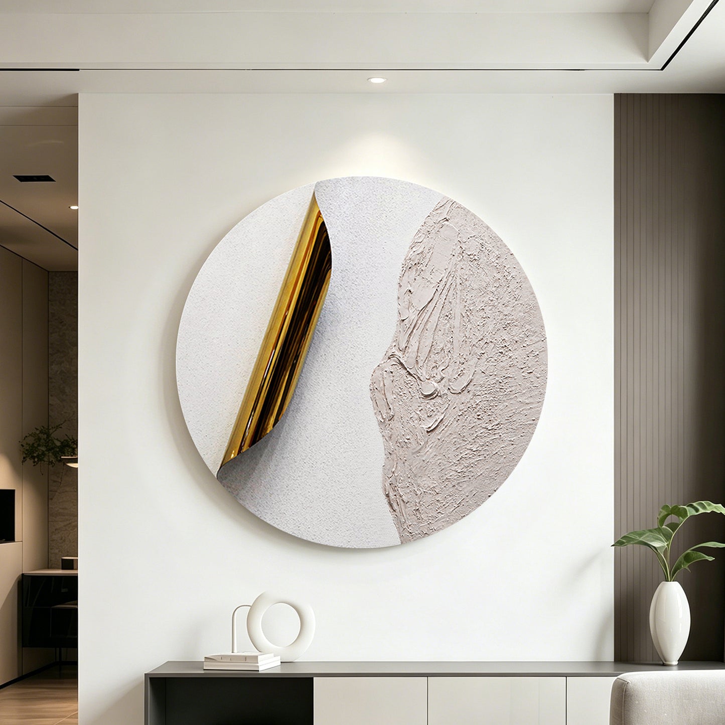 Blush Divide Round Textured Wall Art