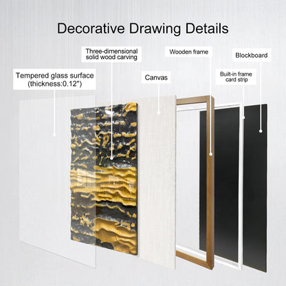 High End Hotel Wall Art, Abstract Black and Gold Wood Carving with Tempered Glass