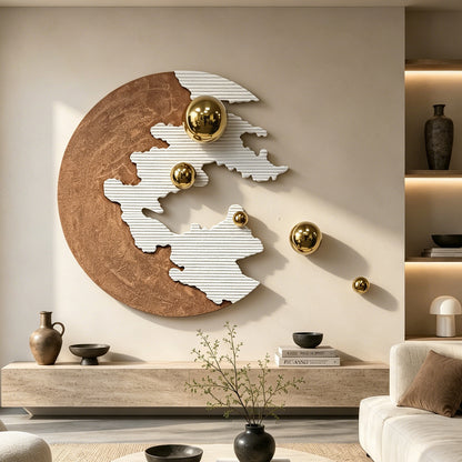 Red Crescent Gold Orb Wall Sculpture