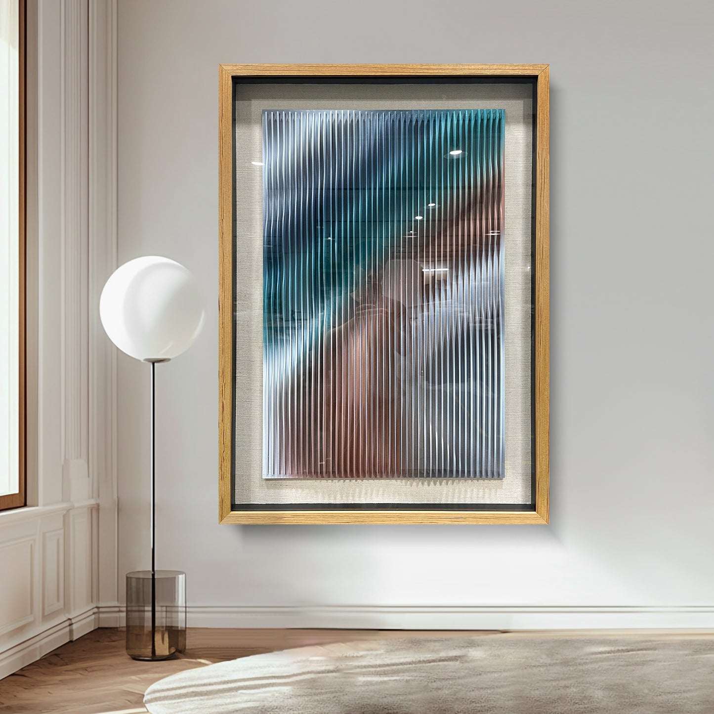 Contemporary Art Gallery Decor, 3D Vertical Wave Wood Sculpture with Color Gradient