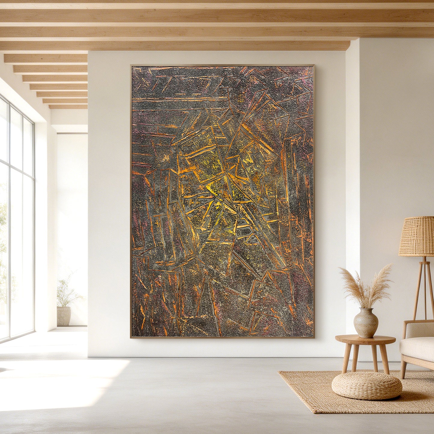 Textured Abstract Canvas Art with Dynamic Geometric Pattern