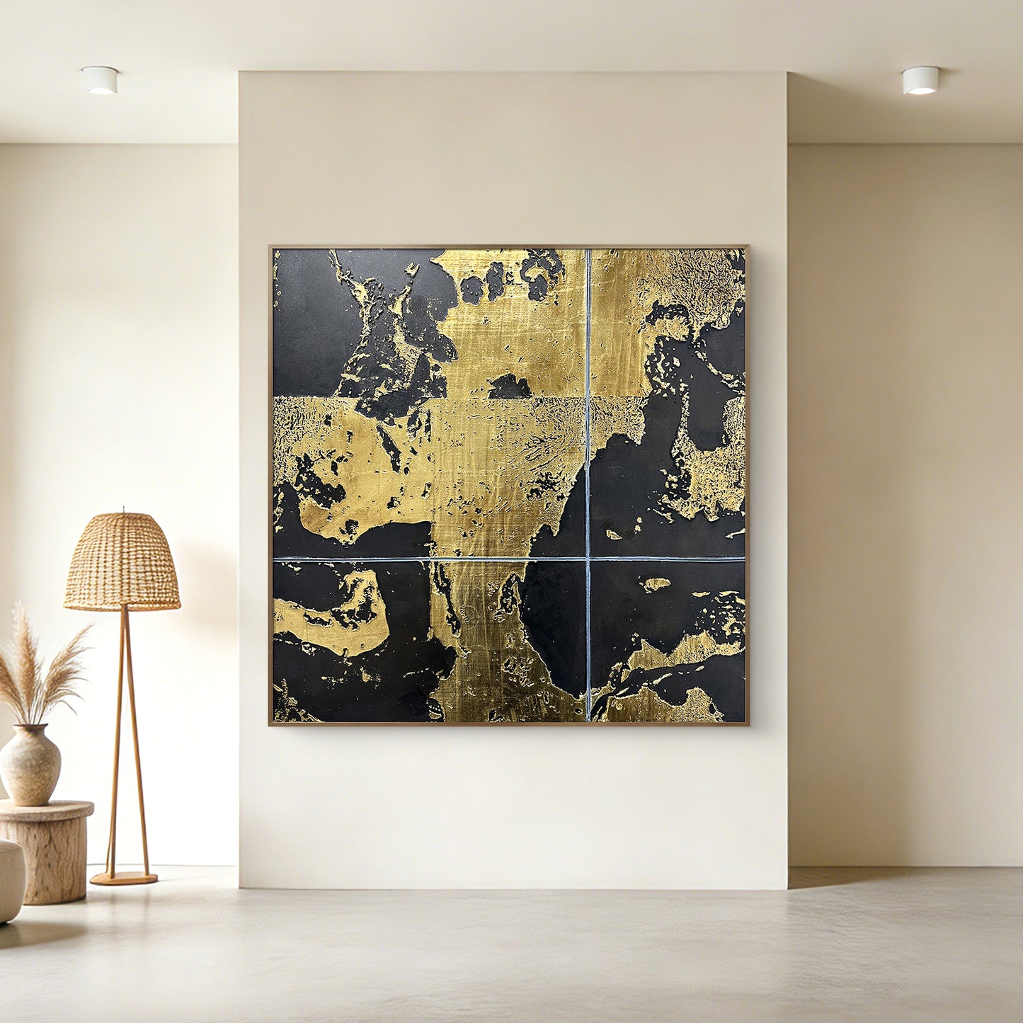 Luxury Gold Leaf Abstract Wall Art with Textured Finish