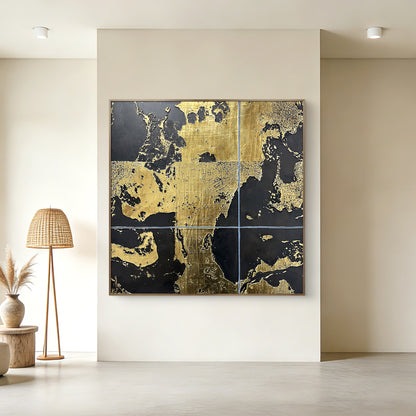 Luxury Gold Leaf Abstract Wall Art with Textured Finish