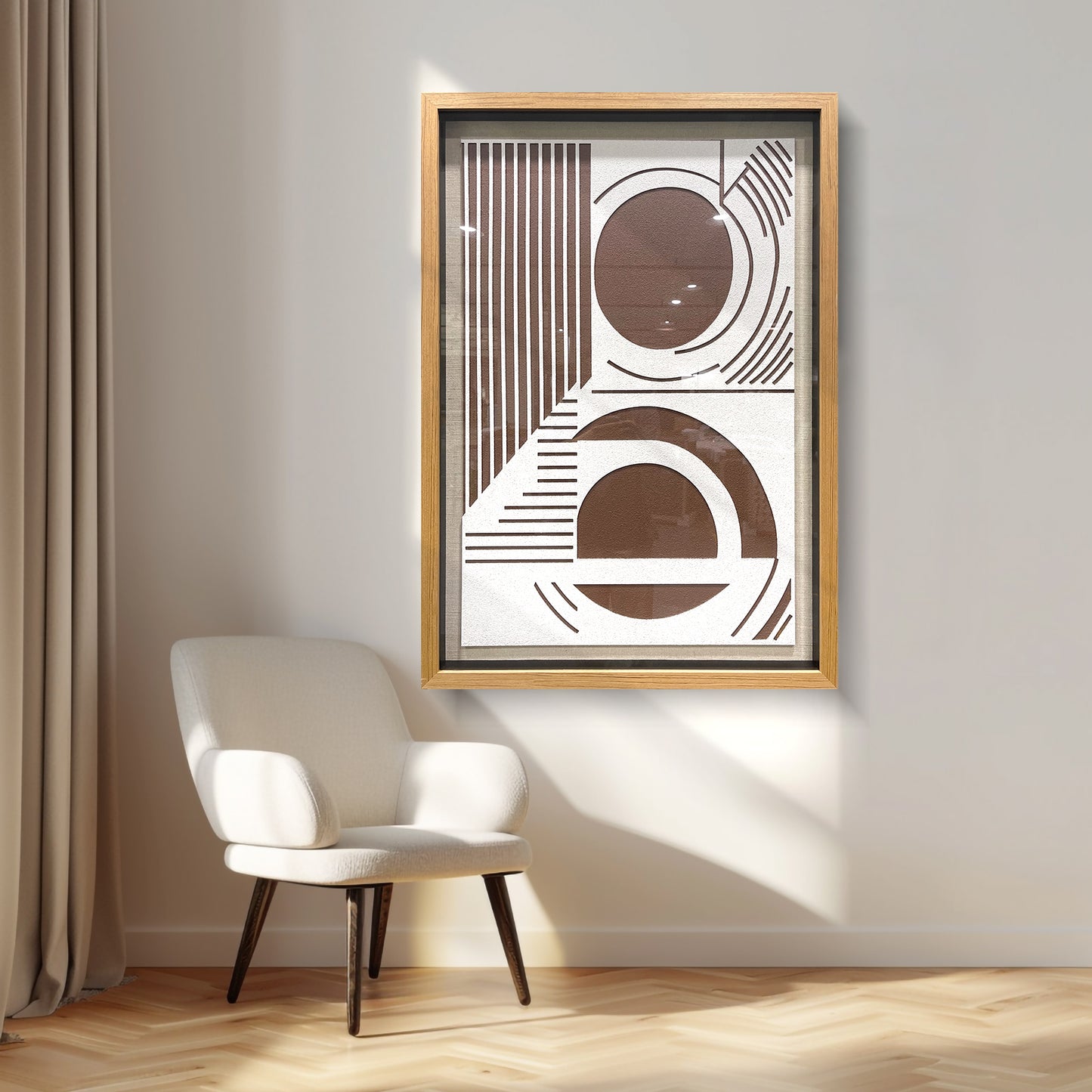 Creative geometric wide-format wall artwork, featuring a unique three-dimensional design and striking visual appeal.