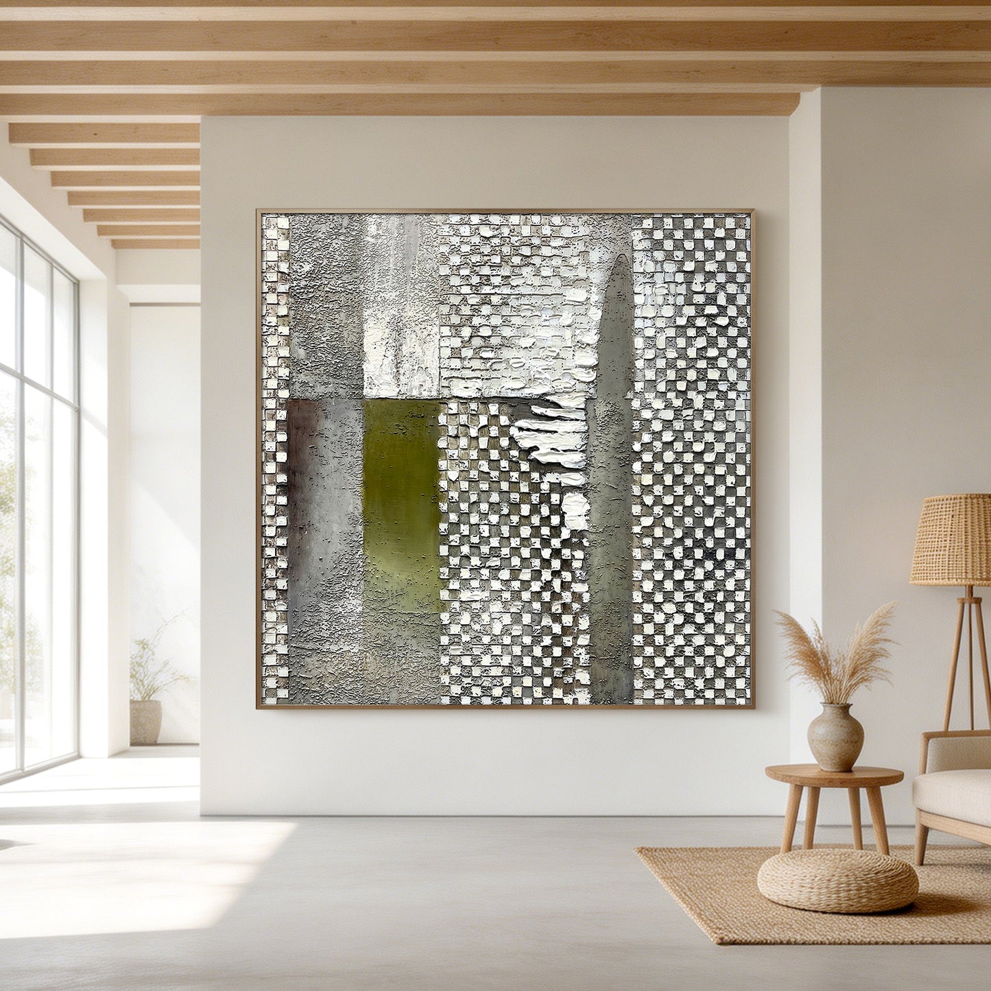 Extra Large Green Abstract Wall Art with Rich Thick Texture, Modern Elegant Artwork