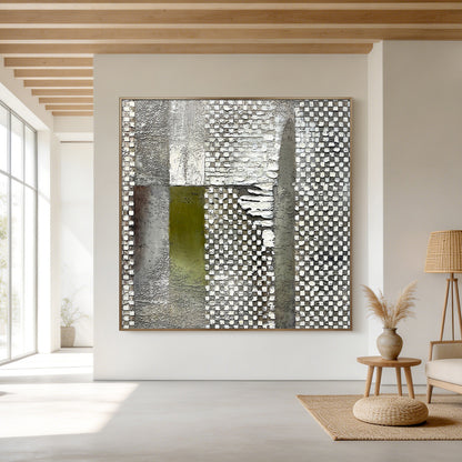 Extra Large Green Abstract Wall Art with Rich Thick Texture, Modern Elegant Artwork