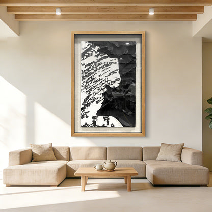 Modern Corporate Lobby Art, 3D Black and White Organic Sculpture with Tempered Glass