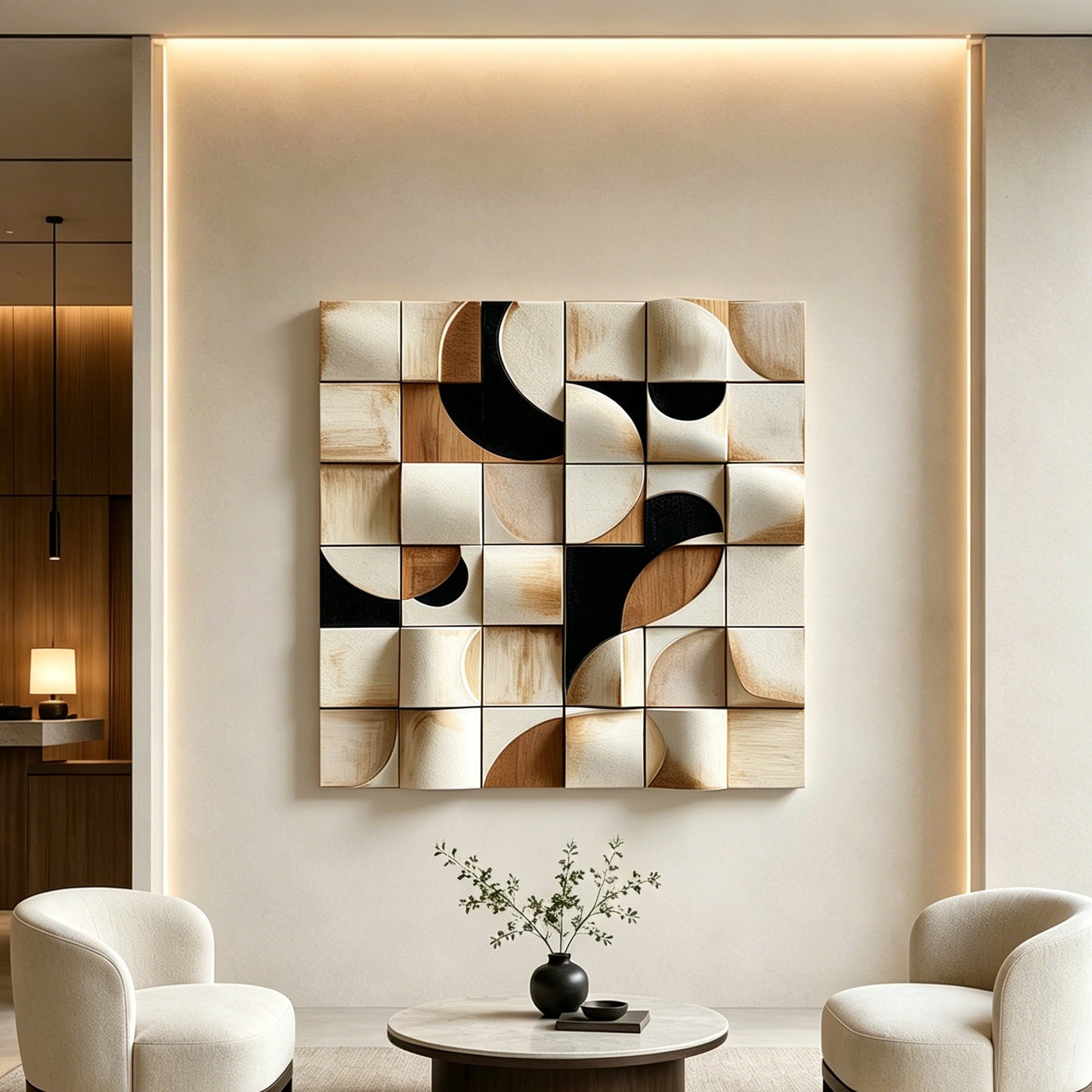 Ivory Cubist Carved Wall Sculpture