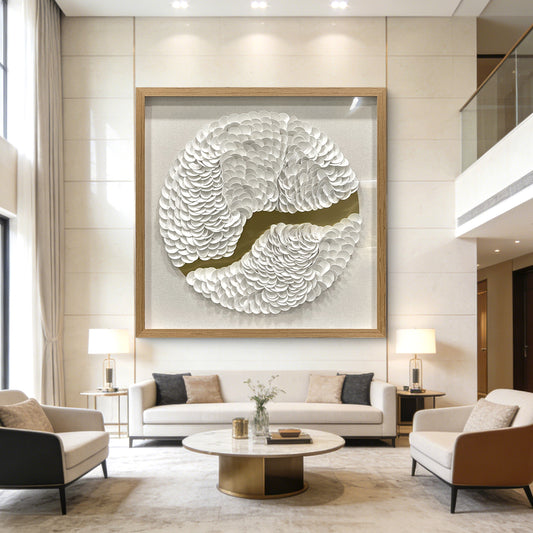 Luxury Corporate Wall Sculpture – Leather & Brushed Gold Metal Relief