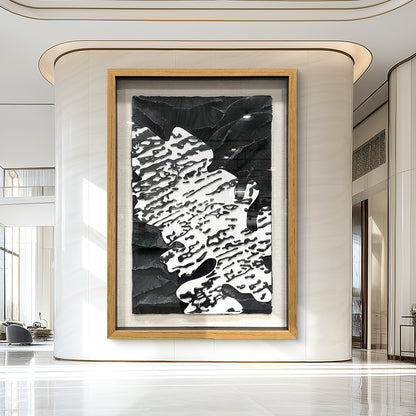Minimalist Abstract Black and White Art, Flowing Paper Sculpture for Villa Interiors