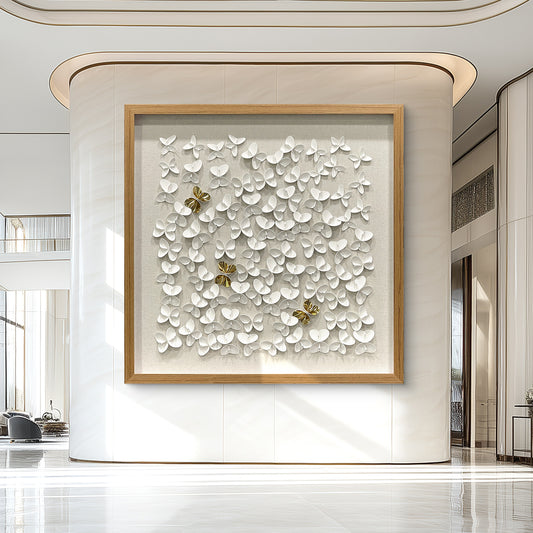 Classic Butterfly Wall Decor, White and Gold Faux Leather Art for Any Space