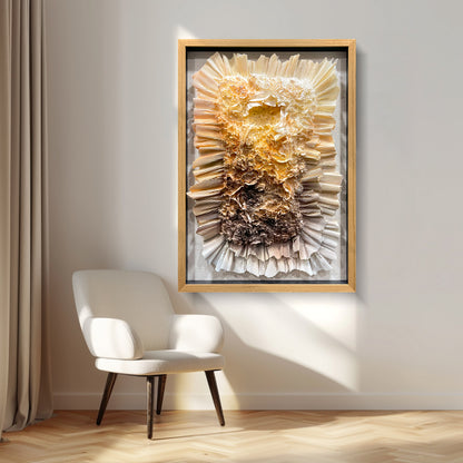 3D Abstract Paper Bloom Wall Sculpture - Fiery Amber Geode Art