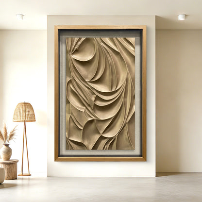 Luxury Corporate Wall Sculpture, Flowing Bronze Wood Carving with Tempered Glass