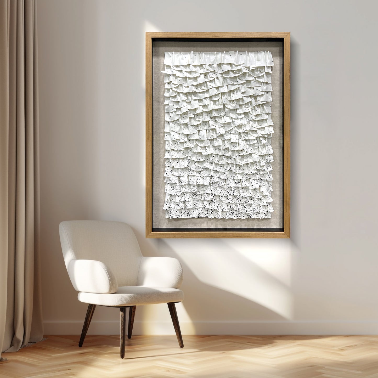 Handcrafted 3D Wall Art, Modern Minimalist Style with Integrated Leather & Solid Wood Frame