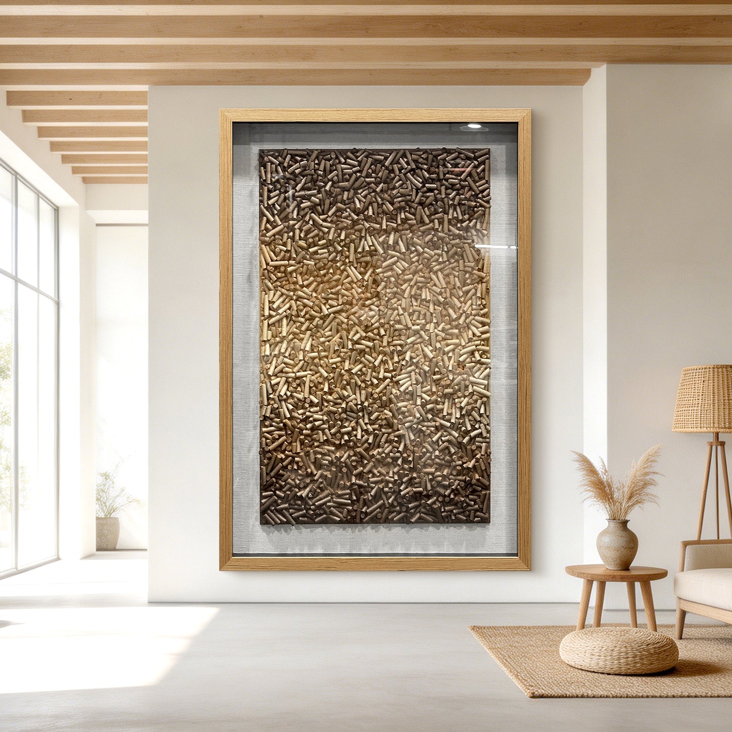 Hand Painted Foam Cylinder Wall Art, Solid Wood Frame with Tempered Glass