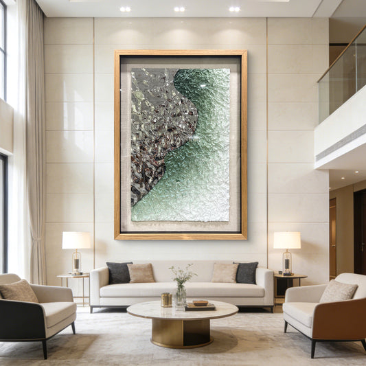 Luxury Corporate Wall Sculpture, Silver Metallic Foil and Green Paper Relief
