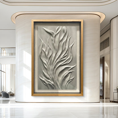 Minimalist Silver Flowing Sculpture, Wood Carving for Luxury Villa Interiors