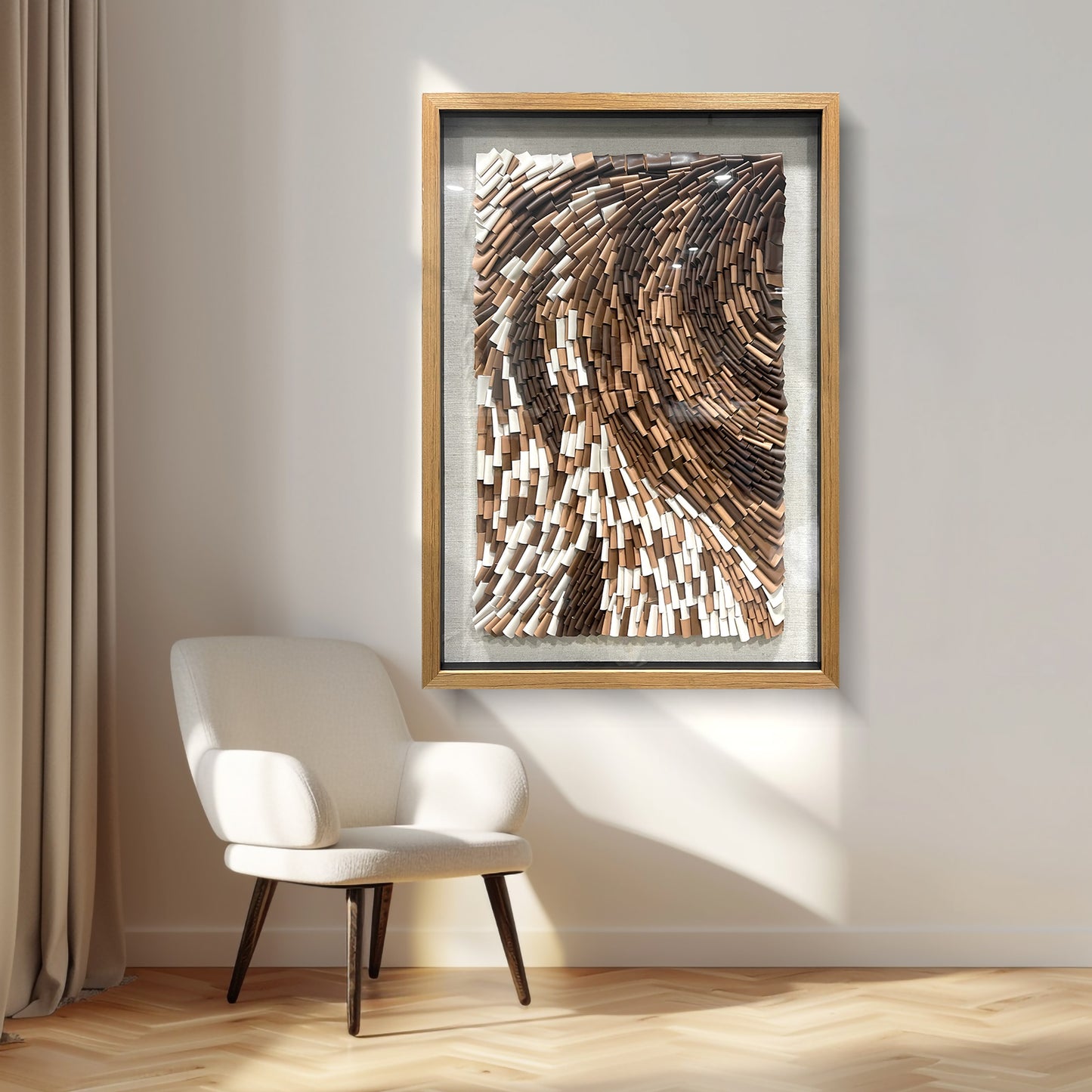 Modern 3D Wall Art, Handcrafted with Leather in Brown & White, Featuring Unique Artistic Design