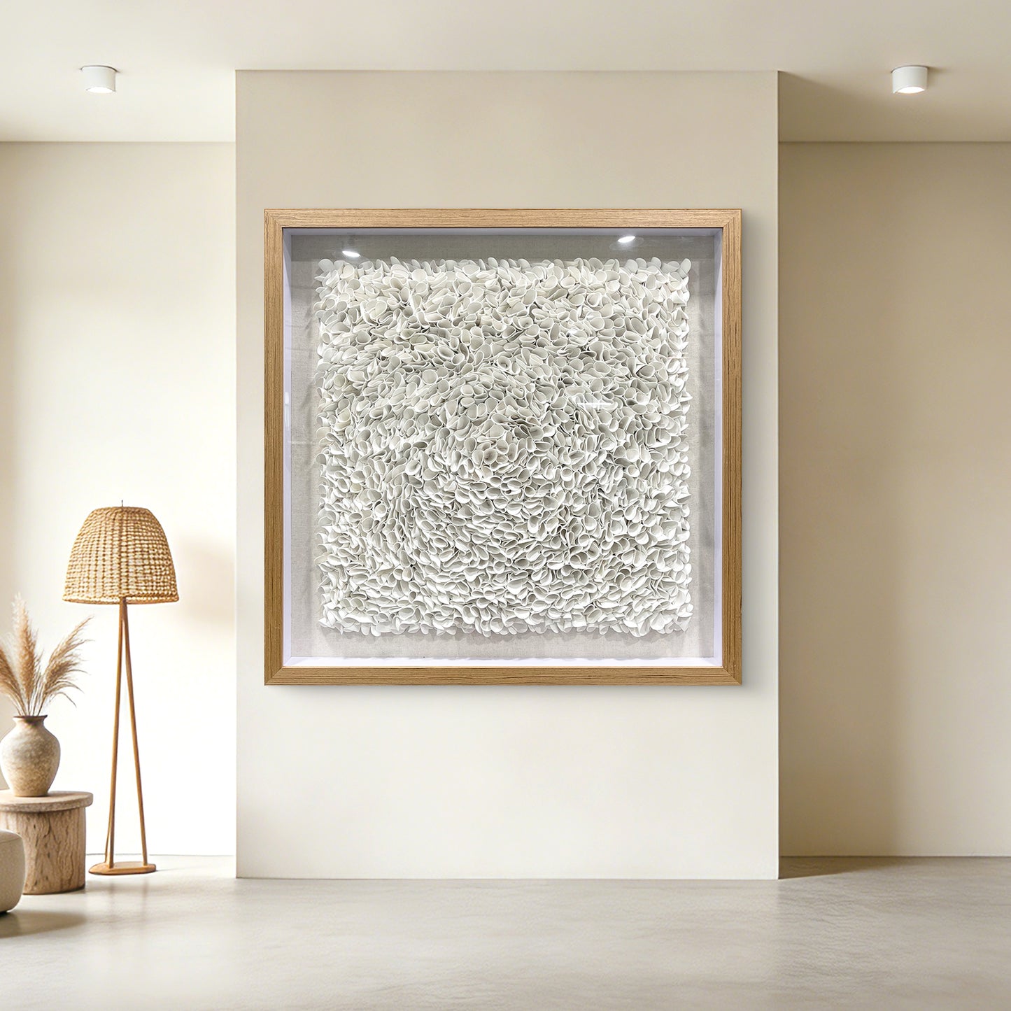 Pure White Textured Wall Art, 3D Faux Leather Sculpture for Commercial Spaces