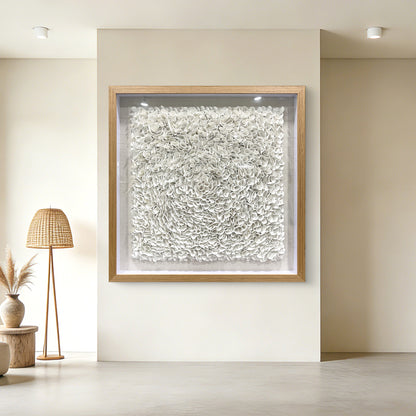 Pure White Textured Wall Art, 3D Faux Leather Sculpture for Commercial Spaces