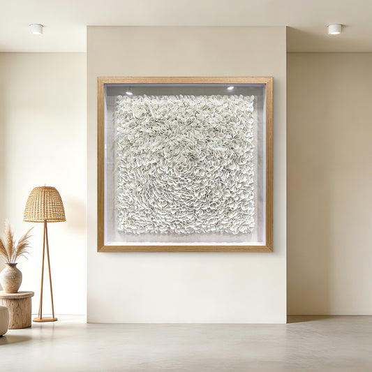 Pure White Textured Wall Art, 3D Faux Leather Sculpture for Commercial Spaces