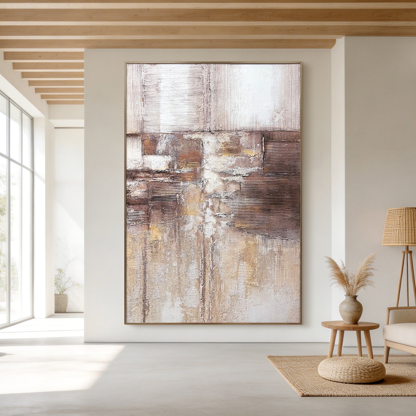 Large Abstract Canvas Art with Earth Tone Texture