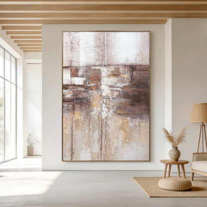 Large Abstract Canvas Art with Earth Tone Texture