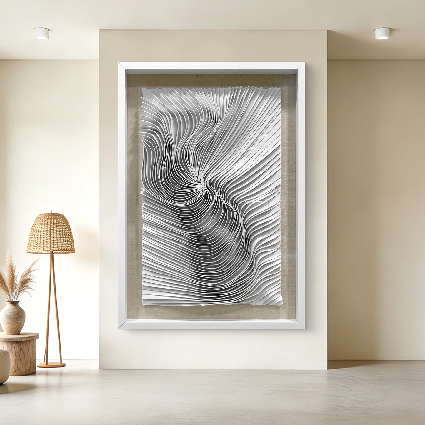 White Felt Wall Art Fluid Ripple Textile Hanging Artwork