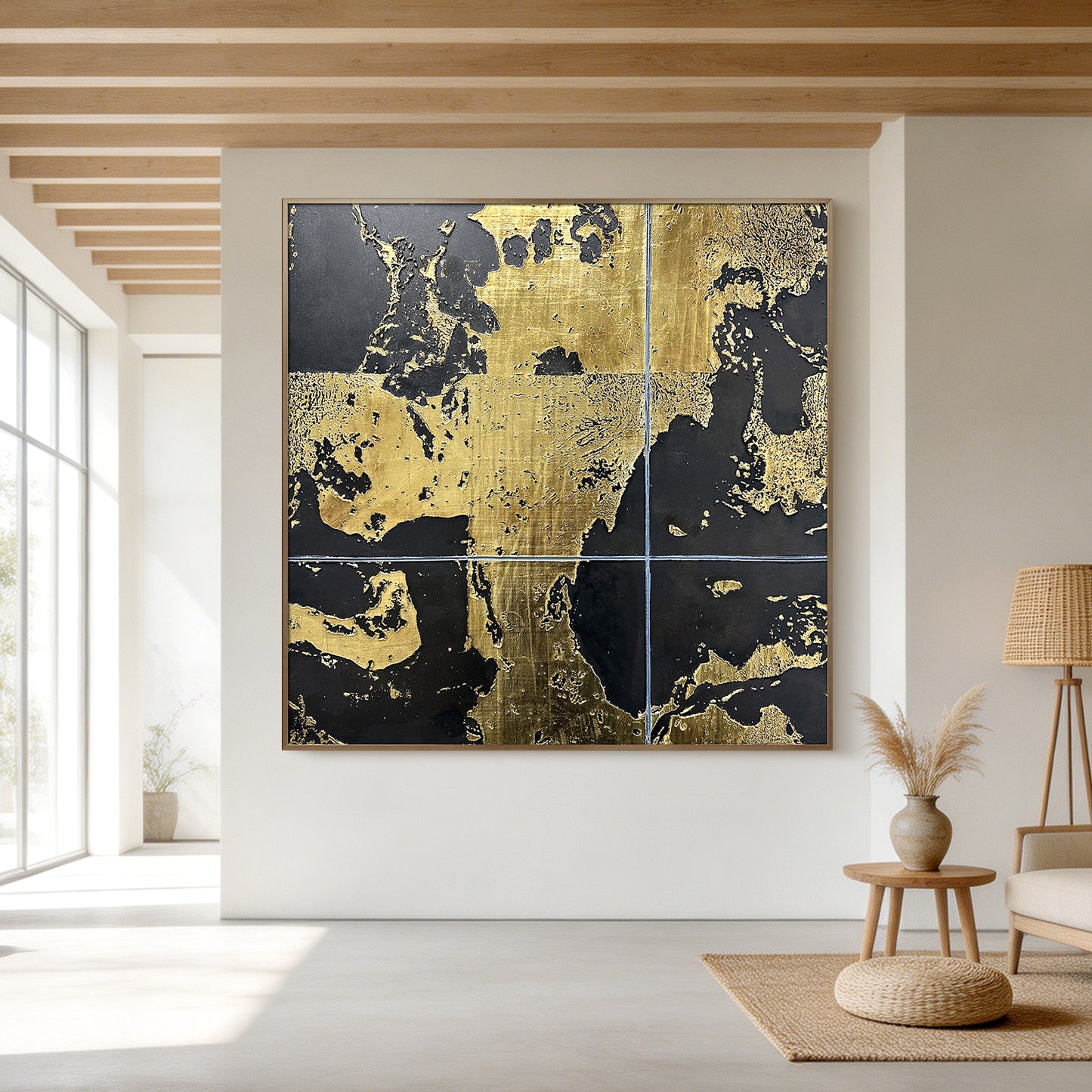 Luxury Gold Leaf Abstract Wall Art with Textured Finish