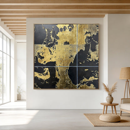 Luxury Gold Leaf Abstract Wall Art with Textured Finish
