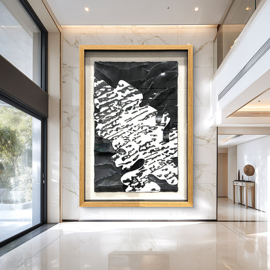 Minimalist Abstract Black and White Art, Flowing Paper Sculpture for Villa Interiors