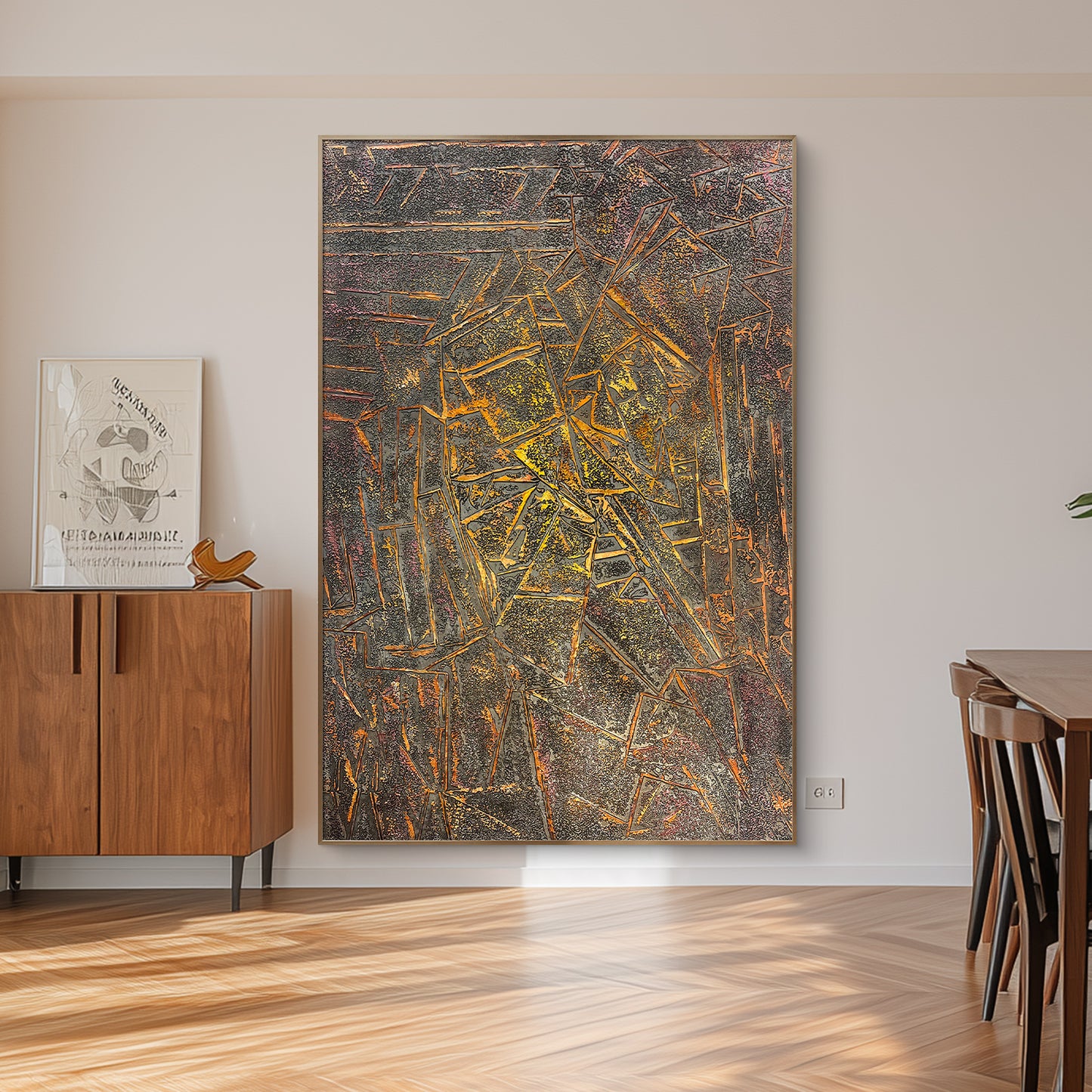 Textured Abstract Canvas Art with Dynamic Geometric Pattern
