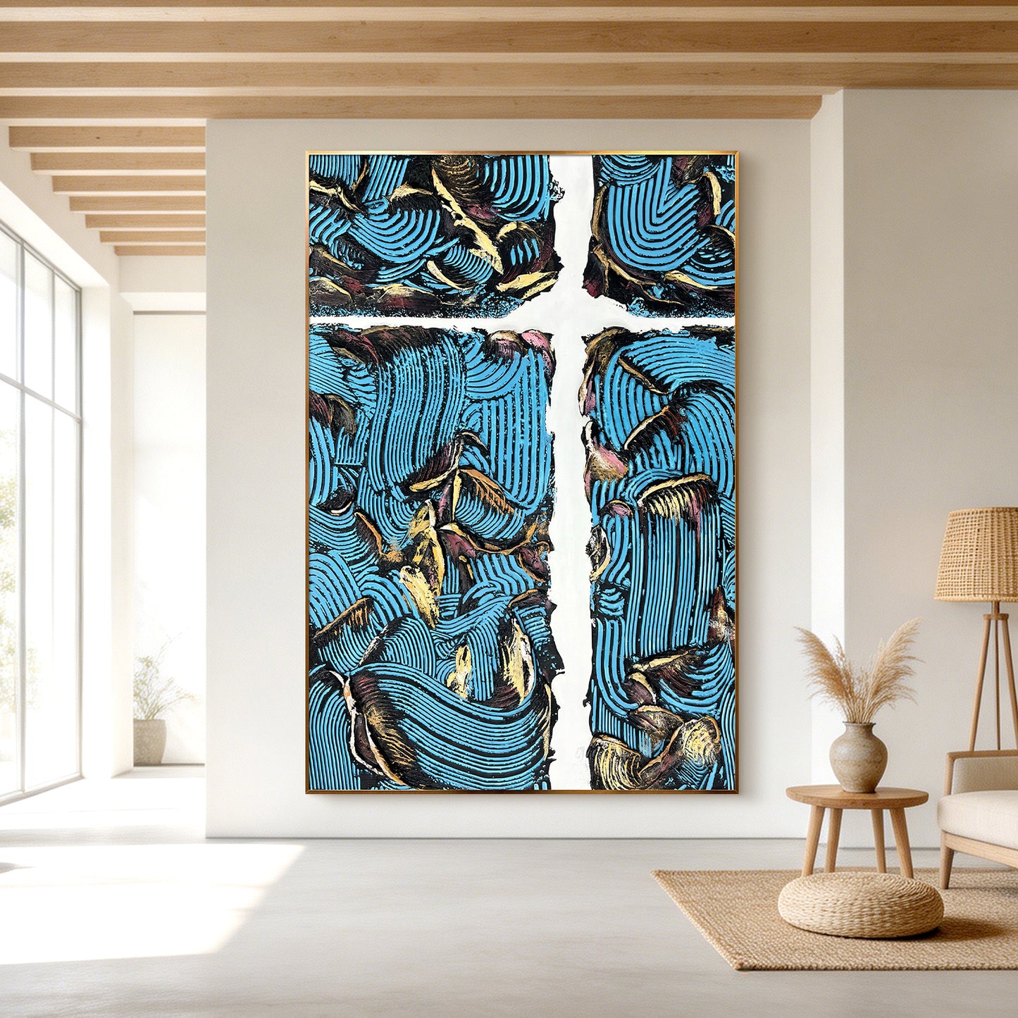 Bold Blue Abstract Wall Art with Heavy Texture