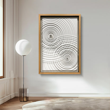 Minimalist Zen Ripple Carved Wood Panel with Silver Orb