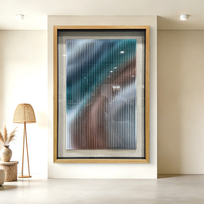Contemporary Art Gallery Decor, 3D Vertical Wave Wood Sculpture with Color Gradient