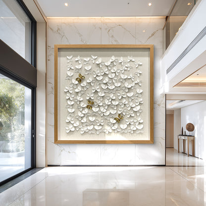 Classic Butterfly Wall Decor, White and Gold Faux Leather Art for Any Space