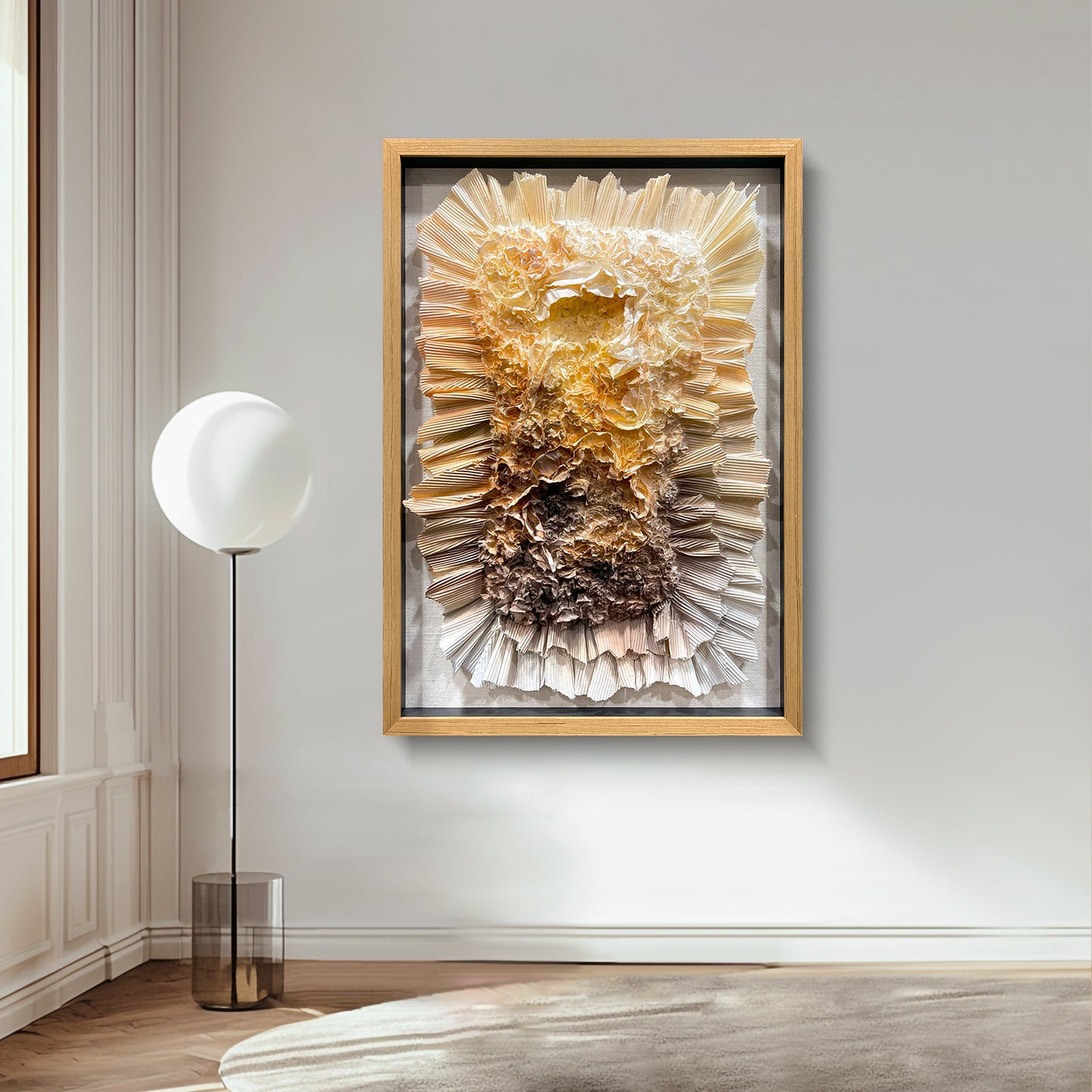 3D Abstract Paper Bloom Wall Sculpture - Fiery Amber Geode Art