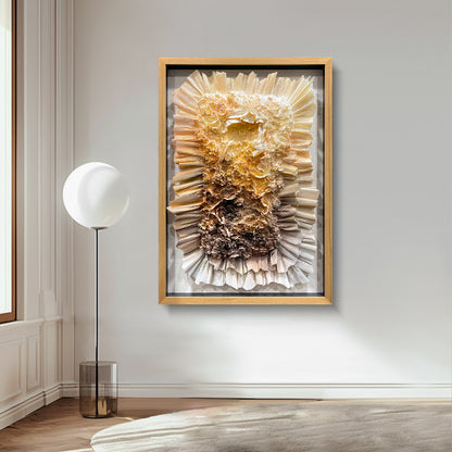 3D Abstract Paper Bloom Wall Sculpture - Fiery Amber Geode Art