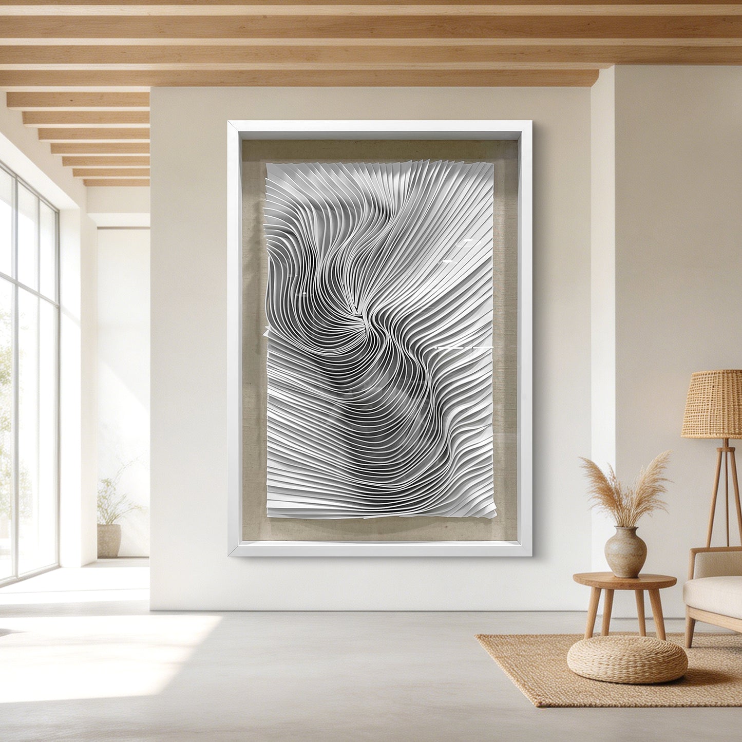 White Felt Wall Art Fluid Ripple Textile Hanging Artwork