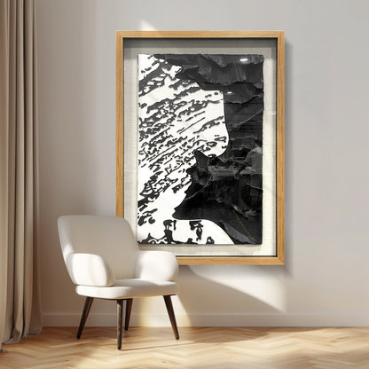 Modern Corporate Lobby Art, 3D Black and White Organic Sculpture with Tempered Glass