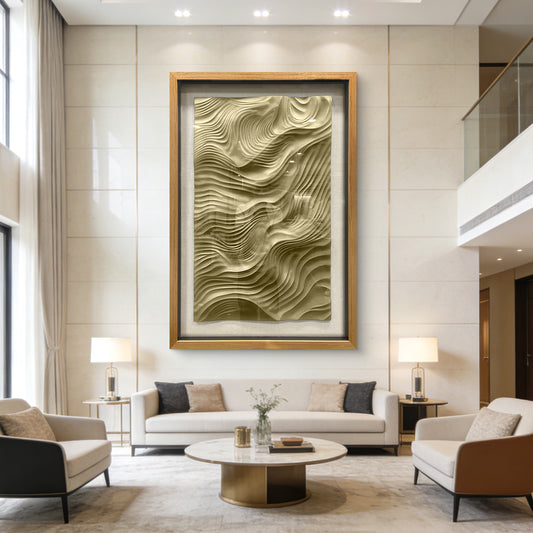 Gallery Worthy 3D Wave Art, Hand Carved Wood in Tempered Glass Frame