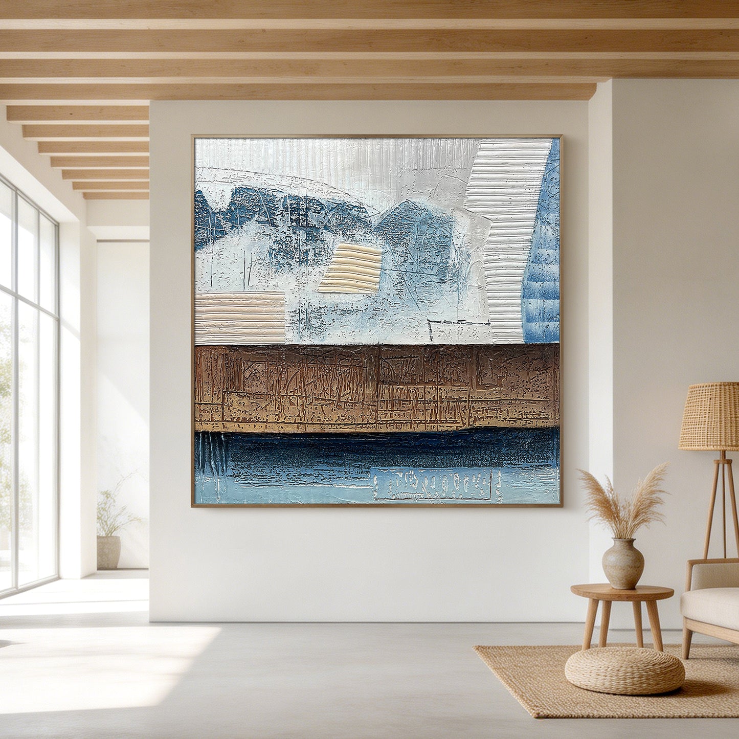 Mixed Media Abstract Wall Art with Sculptural Texture