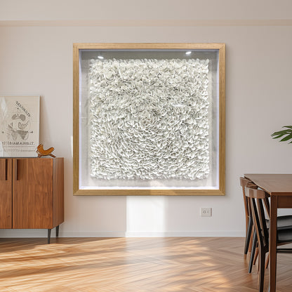 Pure White Textured Wall Art, 3D Faux Leather Sculpture for Commercial Spaces
