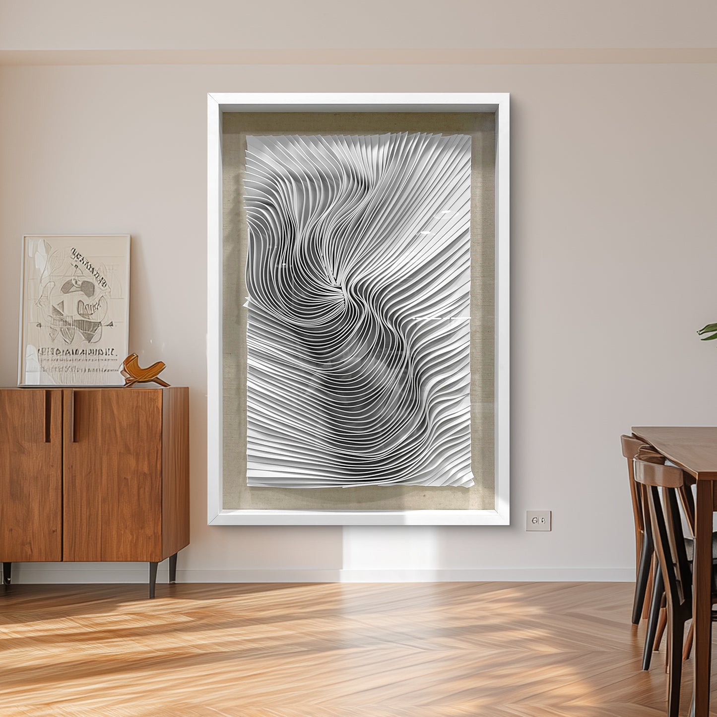 White Felt Wall Art Fluid Ripple Textile Hanging Artwork