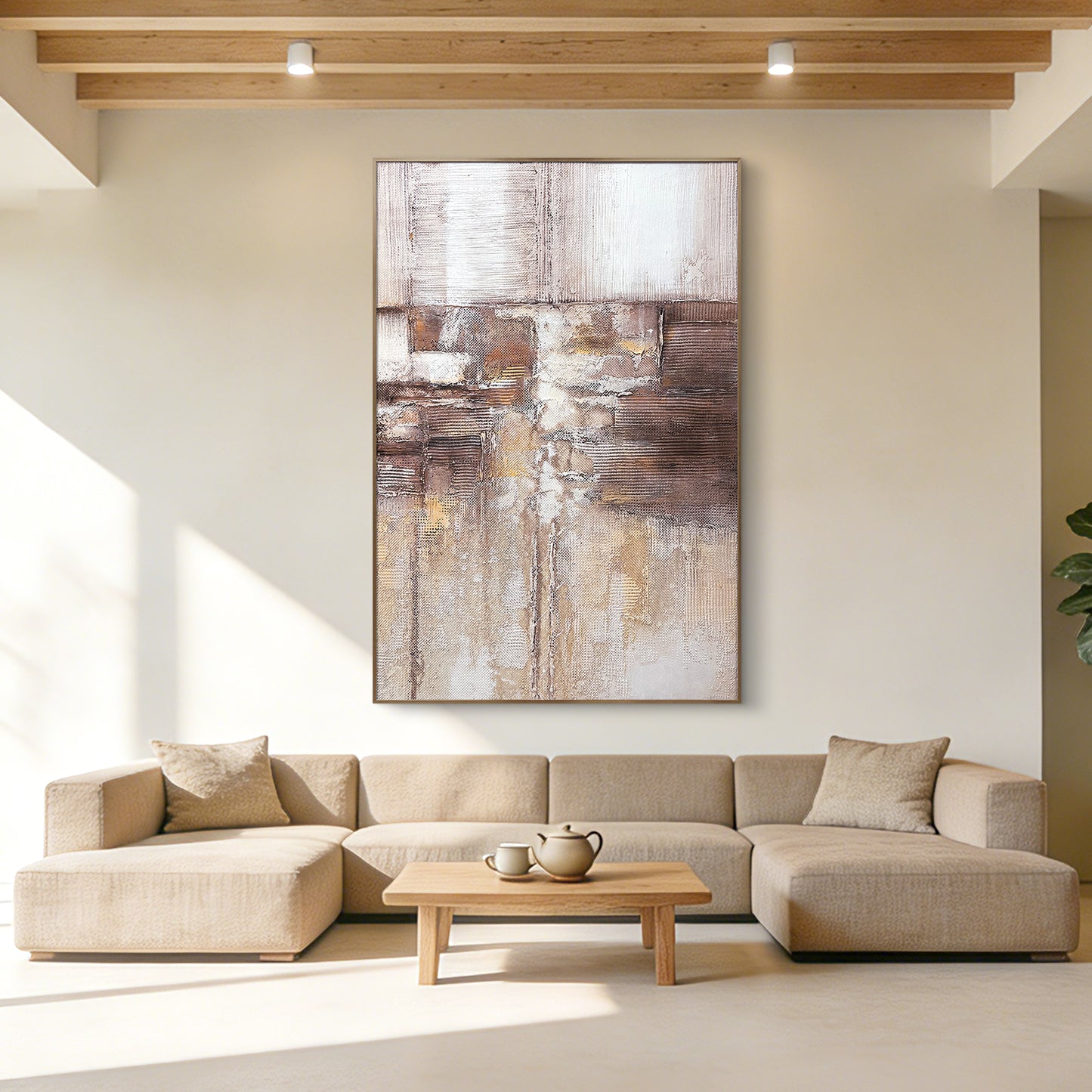 Large Abstract Canvas Art with Earth Tone Texture