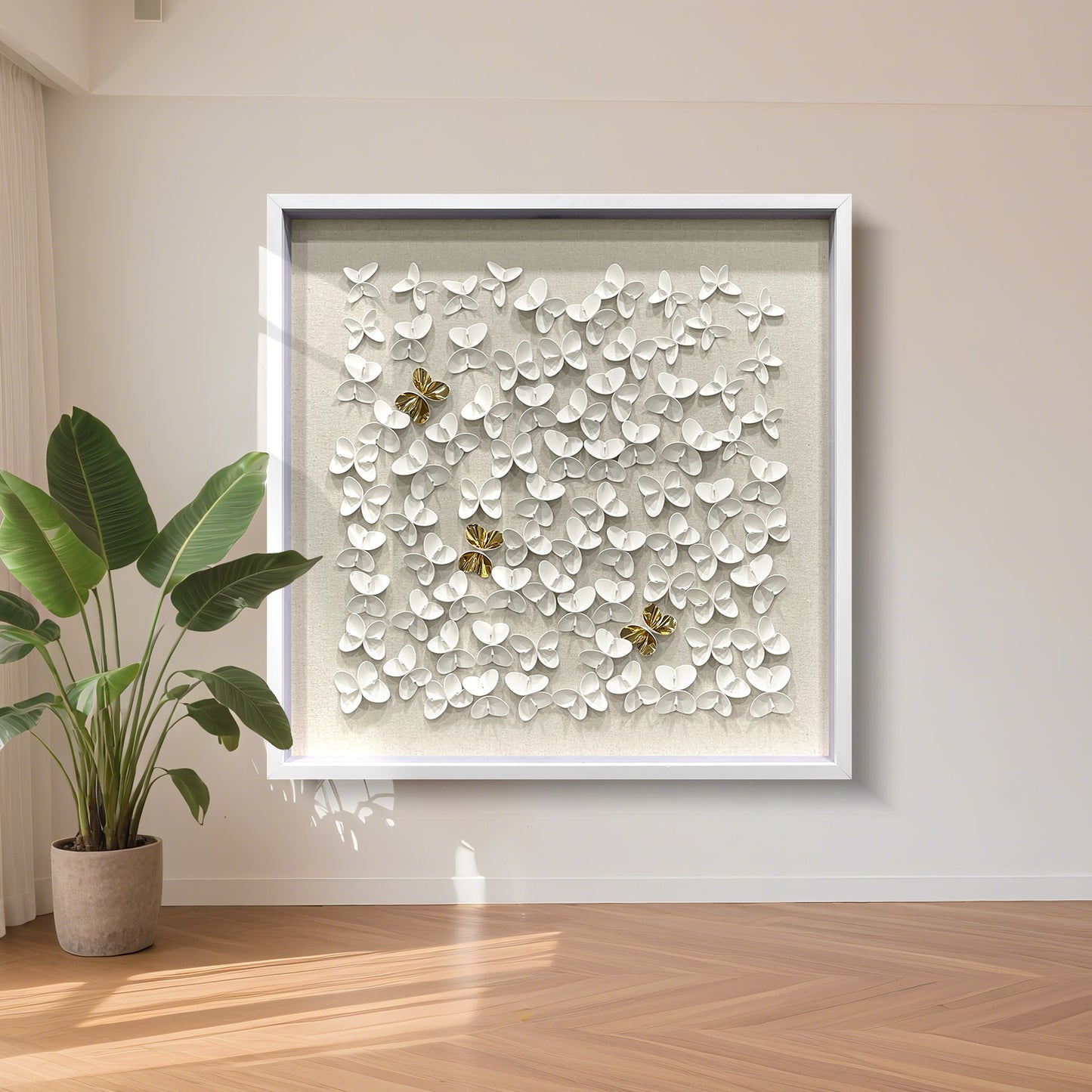 Classic Butterfly Wall Decor, White and Gold Faux Leather Art for Any Space