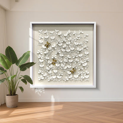 Classic Butterfly Wall Decor, White and Gold Faux Leather Art for Any Space