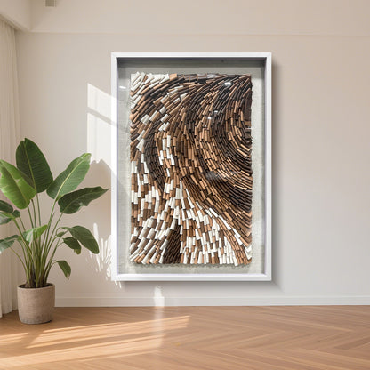 Modern 3D Wall Art, Handcrafted with Leather in Brown & White, Featuring Unique Artistic Design