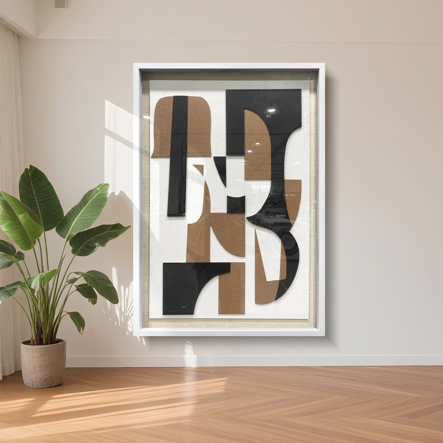 Modern minimalist 3D relief decorative painting, handcrafted from sandstone with a sleek and stylish texture.