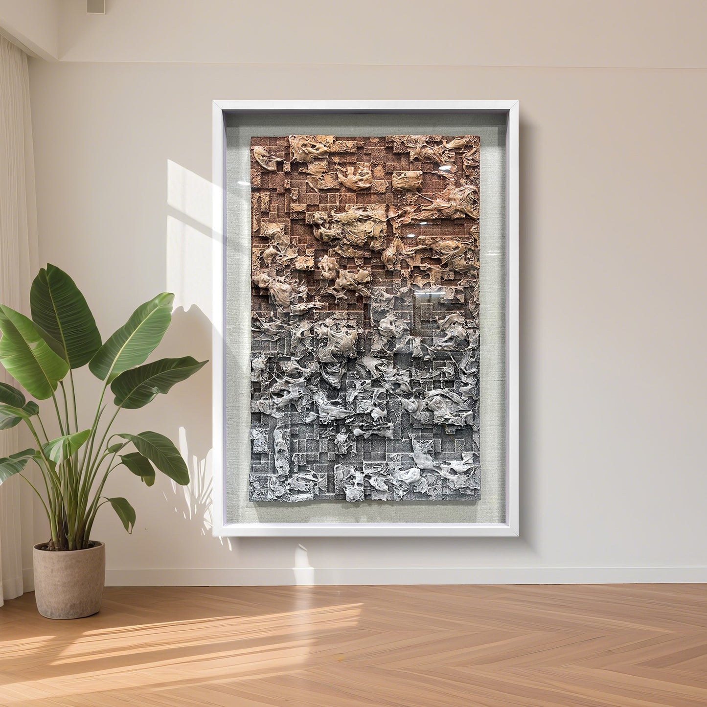 3D Foam Relief Decorative Wall Art, Brown & Gray Textured Handcrafted Wall Decor